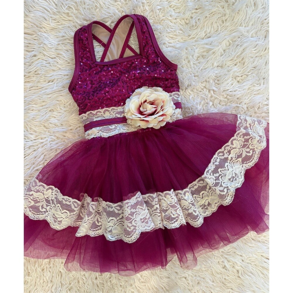 Weissman Girls Dress S Burgundy Sequin Tulle Skirt Crisscross Back Party